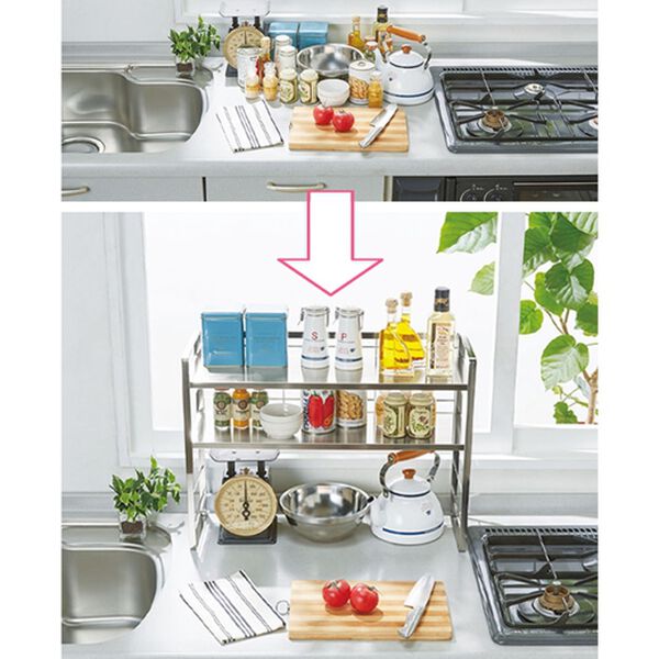 「出窓で使える２段シェルフ（キッチン整理用品）」｜詳細画像