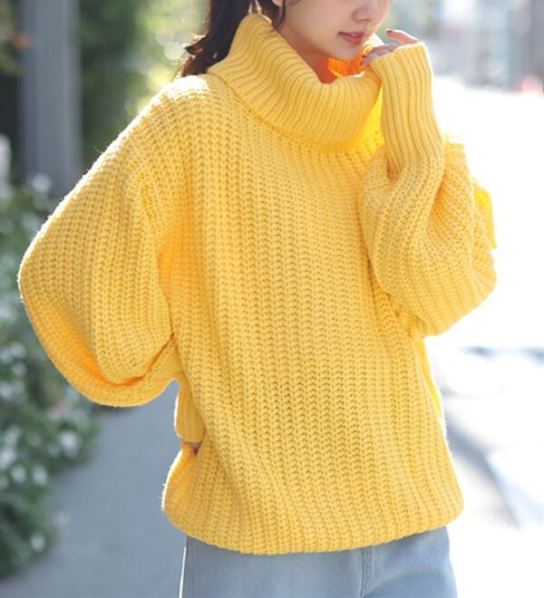 A HAPPY MARILYN（アハッピーマリリン）の「【Ｌ～４Ｌ】カラーを楽しむおしゃゆるチャンキーニット（ニット・セーター）」｜イエロー