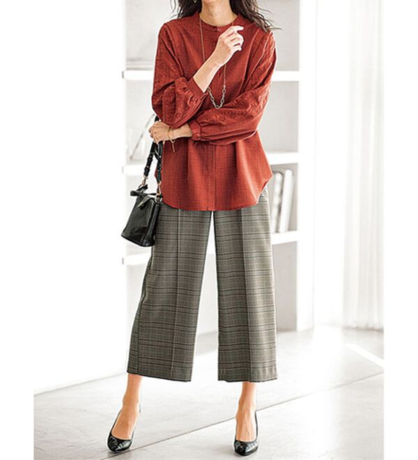 BELLUNA（ベルーナ）の「ウーリッシュ素材ウエスト釦ワイドパンツ（ワイドパンツ・ガウチョ）」｜詳細画像