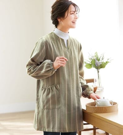 LAVIENNE（ラヴィエンヌ）の「あったか裏フリースかっぽうシャツ（チュニック）」