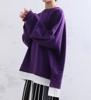 A HAPPY MARILYN（アハッピーマリリン）の「【Ｌ～１０Ｌ】ゆるっと楽ちん！着ぶくれ回避の　重ね着風　ミニ裏毛　プルオーバー（カットソー）」｜パープル／オフ