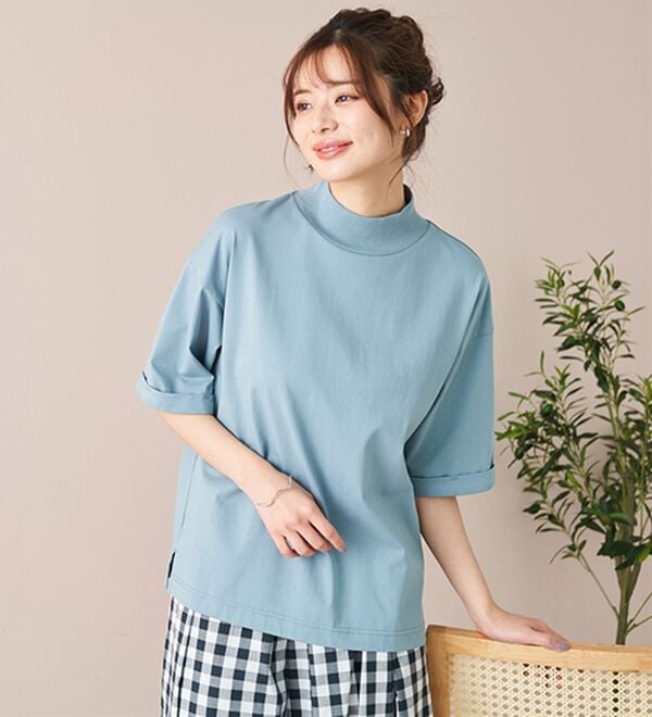 BELLUNA（ベルーナ）の「小顔見せ！ヒンヤリハイネックオーバーサイズＴシャツ（Tシャツ）」｜詳細画像