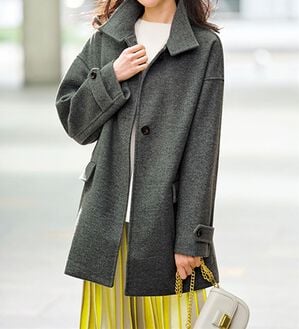 BELLUNA（ベルーナ）の「ウール調スタンド衿ミドル丈コクーンコート（ハーフコート）」｜杢グレー