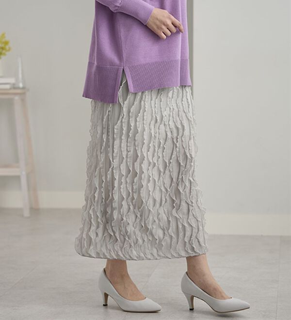 BELLUNA（ベルーナ）の「チュニックの下にはくストライプフリルスカート（ロングスカート）」｜詳細画像