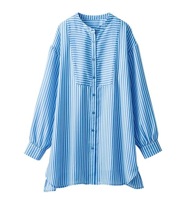 BELLUNA（ベルーナ）の「お手入れ簡単！ストライプ切替シャツチュニック（チュニック）」｜詳細画像