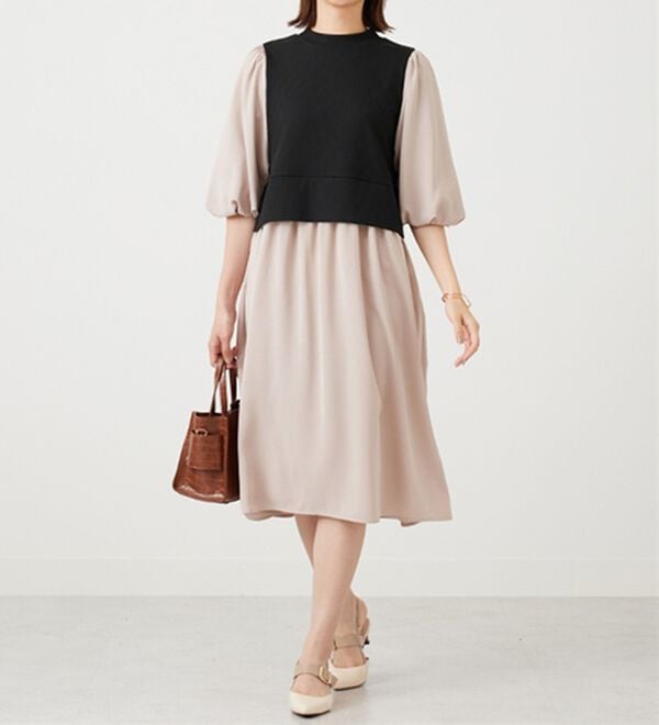 BELLUNA（ベルーナ）の「ベルト使い異素材切替ワンピ―ス（その他ワンピース）」｜詳細画像