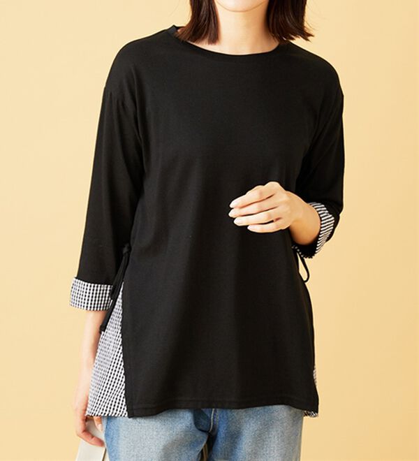 BELLUNA（ベルーナ）の「サイドリボンデザイン異素材切替チュニック（チュニック）」｜詳細画像