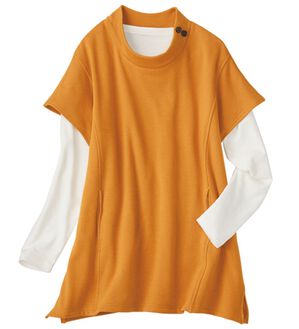 BELLUNA（ベルーナ）の「まるで着る毛布！裏ファーフレンチスリーブボタン使いベスト（ベスト）」｜マスタード