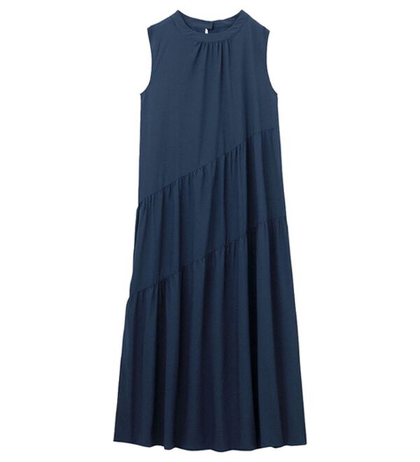 RANAN（ラナン）の「ひんやり裏地付！ななめティアードワンピ（その他ワンピース）」｜ネイビー