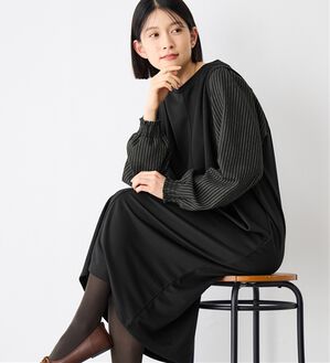 Viola e Viola（ヴィオラ エ ヴィオラ）の「楽ちんコーデ袖切替ドッキングワンピース（ドッキングワンピース）」｜ブラックストライプ