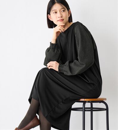 Viola e Viola（ヴィオラ エ ヴィオラ）の「楽ちんコーデ袖切替ドッキングワンピース（ドッキングワンピース）」