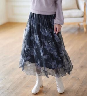 alotta（アロッタ）の「チュール花柄プリントスカート（ロングスカート）」｜詳細画像