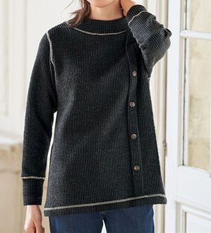 BELLUNA（ベルーナ）の「あったか起毛のニット見えデザインプルオーバー（カットソー）」｜チャコール