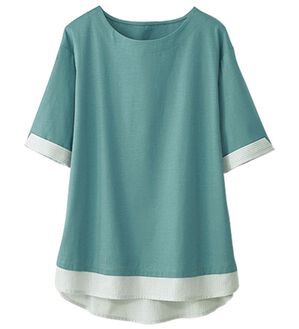 BELLUNA（ベルーナ）の「抗菌防臭汗じみ対策重ね着風プルオーバー（カットソー）」｜ターコイズグリーン