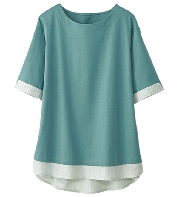 BELLUNA（ベルーナ）の「抗菌防臭汗じみ対策重ね着風プルオーバー（カットソー）」｜ターコイズグリーン