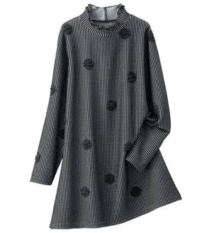 BELLUNA（ベルーナ）の「華やかふくれジャカードチュニック（チュニック）」｜黒系ドット柄