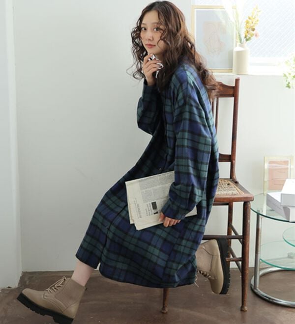 A HAPPY MARILYN（アハッピーマリリン）の「【ＬＬ～８Ｌ】フランネル チェック 細魅せ シャツワンピース（シャツワンピース）」｜詳細画像