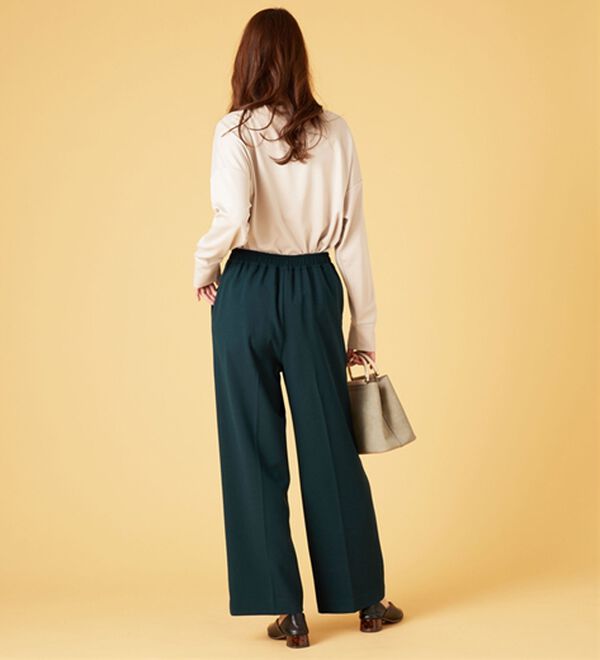 BELLUNA（ベルーナ）の「サマ見え（Ｗ）ストレッチ素材タブ使いワイドパンツ（ワイドパンツ・ガウチョ）」｜詳細画像