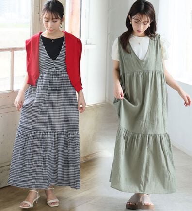 A HAPPY MARILYN（アハッピーマリリン）の「【Ｌ～６Ｌ】【風通るプレミアム】ウエストギャザーＶネックノースリーブワンピース（ロングワンピース）」