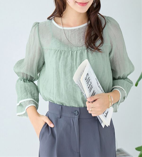 alotta（アロッタ）の「配色楊柳シアーブラウス（ブラウス）」｜詳細画像