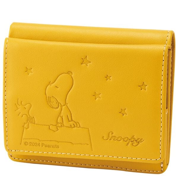 「スヌーピー　小銭が見やすい本革コンパクト財布（財布・パスケース）」｜イエロー