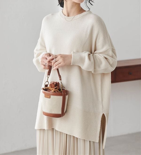 RANAN（ラナン）の「ワイドリブ使いカラーニットチュニック（ニット・セーター）」｜詳細画像