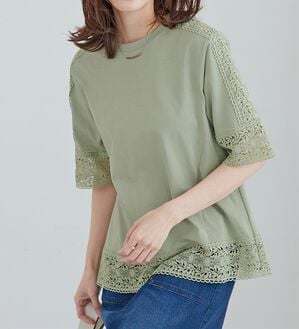 BELLUNA（ベルーナ）の「リーフ柄レース使いプルオーバー（カットソー）」｜詳細画像