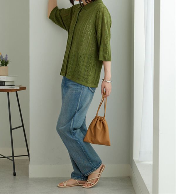 BELLUNA（ベルーナ）の「衿付き透かし編みニットカーディガン（ニットカーディガン）」｜詳細画像