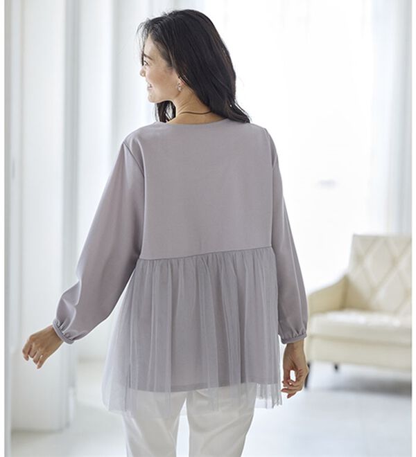 BELLUNA（ベルーナ）の「お出かけがしたくなる！チュール重ねプルオーバー（ネックレス付）（カットソー）」｜詳細画像