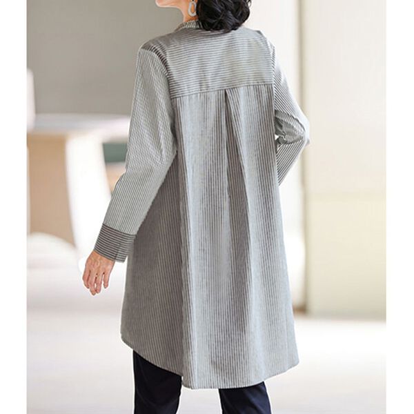 BELLUNA（ベルーナ）の「ニット使いストライプ切替重ね着風シャツ（チュニック）」｜詳細画像
