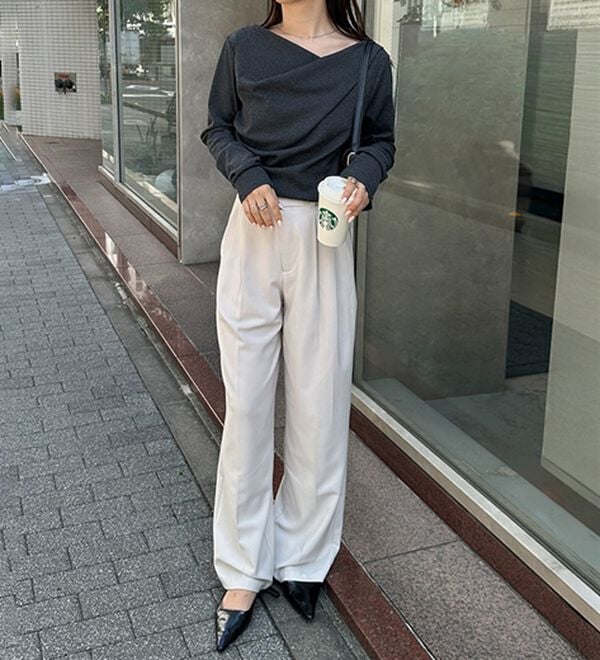 RANAN（ラナン）の「上品ドレープリブロングＴシャツ（カットソー）」｜詳細画像