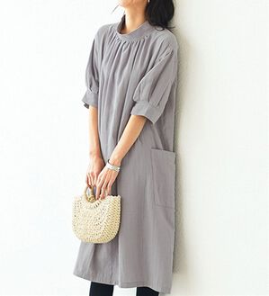 BELLUNA（ベルーナ）の「オーガニックコットンダブルガーゼワンピース（その他ワンピース）」｜グレージュ