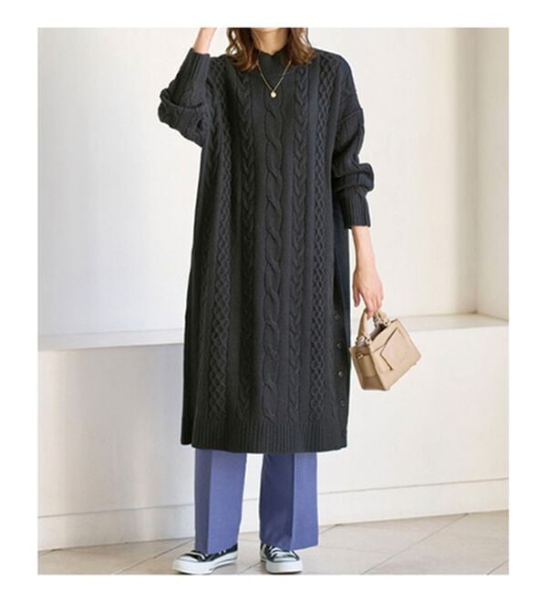 BELLUNA（ベルーナ）の「ケーブル柄ロング丈ニットワンピース（ニットワンピース）」｜詳細画像