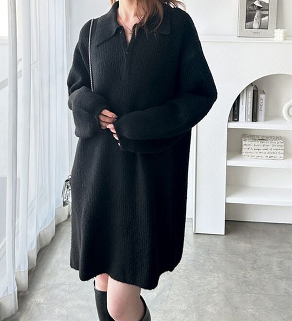 GeeRA（ジーラ）の「ポロ衿ミニニットワンピース（ニットワンピース）」｜詳細画像