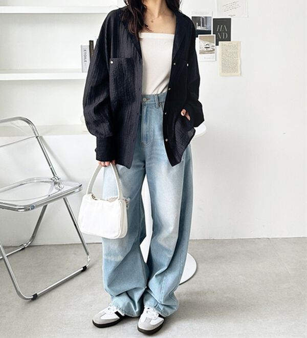 GeeRA（ジーラ）の「しぼ感素材開衿シャツ（シャツ）」｜詳細画像