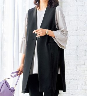 プルミエアロンディスモン ウールロングジレ きれいめ　アイボリー　ストレッチ プルミエアロンディスモン ウールロングジレ きれいめ