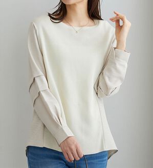 BELLUNA（ベルーナ）の「ニット切替袖タックプルオーバー（ニット・セーター）」｜アイボリー