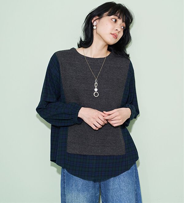 BELLUNA（ベルーナ）の「チェック柄切替デザインプルオーバー（ニット・セーター）」｜詳細画像