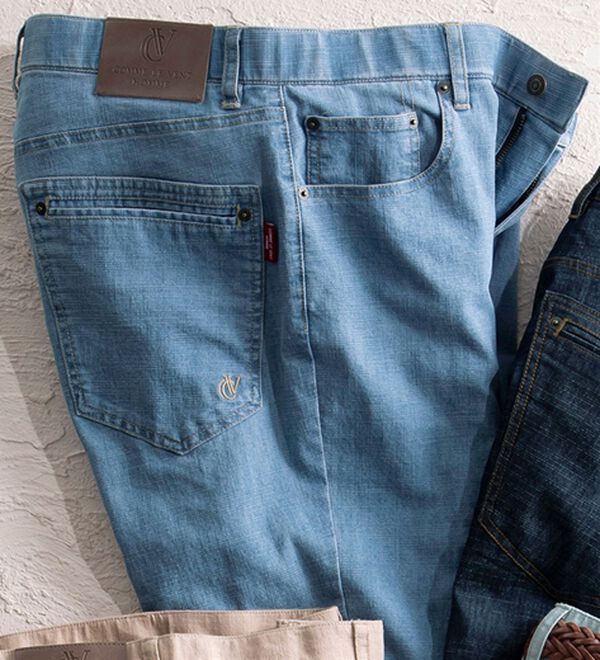 「＜コムルヴァン・オム＞涼感麻入りカラージーンズ（メンズデニムパンツ）」｜サックス