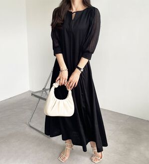 GeeRA（ジーラ）の「袖楊柳シアー美ラインワンピース（カットソーワンピース）」｜詳細画像