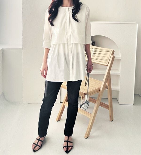 GeeRA（ジーラ）の「【華奢見え】羽織にもなる！ペプラムシャツチュニック（チュニック）」｜詳細画像