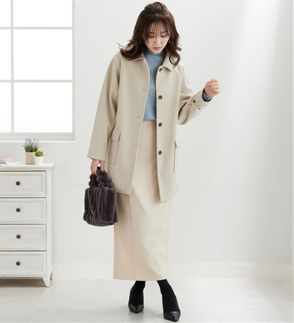 BELLUNA（ベルーナ）の「ウール調ステンカラーコート（ハーフコート）」｜詳細画像