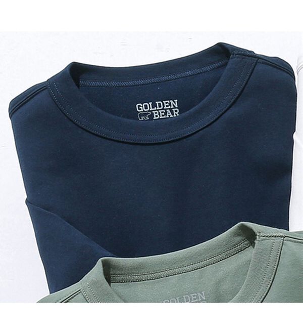 「＜ゴールデンベア＞長く着られる上質Ｔシャツ（メンズＴシャツ）」｜ネイビー(7分袖)
