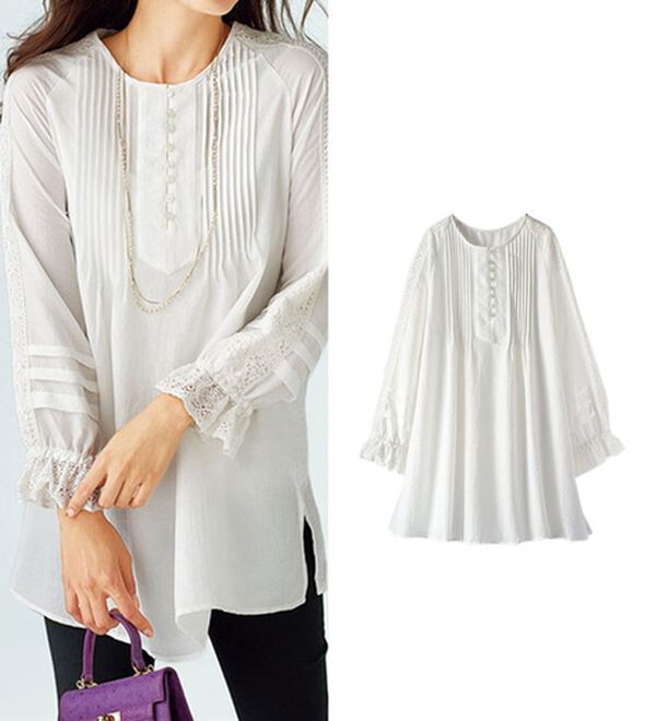 BELLUNA（ベルーナ）の「レース切替デザインチュニック（チュニック）」｜オフ白