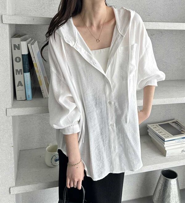 GeeRA（ジーラ）の「フード付きオーバーサイズシャツ（シャツ）」｜詳細画像