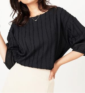 BELLUNA（ベルーナ）の「楊柳ストライプ刺しゅうブラウス（カットソー）」｜詳細画像