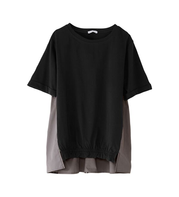 BELLUNA（ベルーナ）の「異素材切替バックロゴプルオーバー（カットソー）」｜黒系