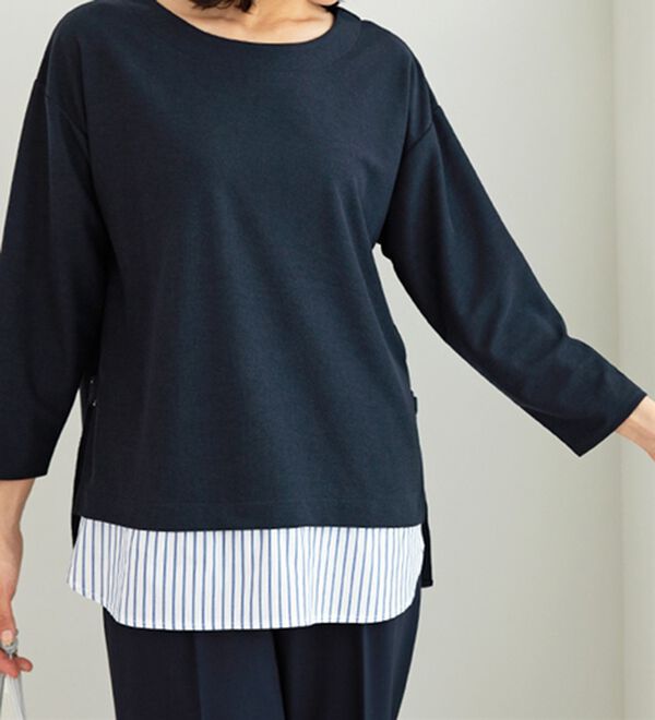 BELLUNA（ベルーナ）の「 ラメストライプシャツフェイクチュニック（チュニック）」｜詳細画像