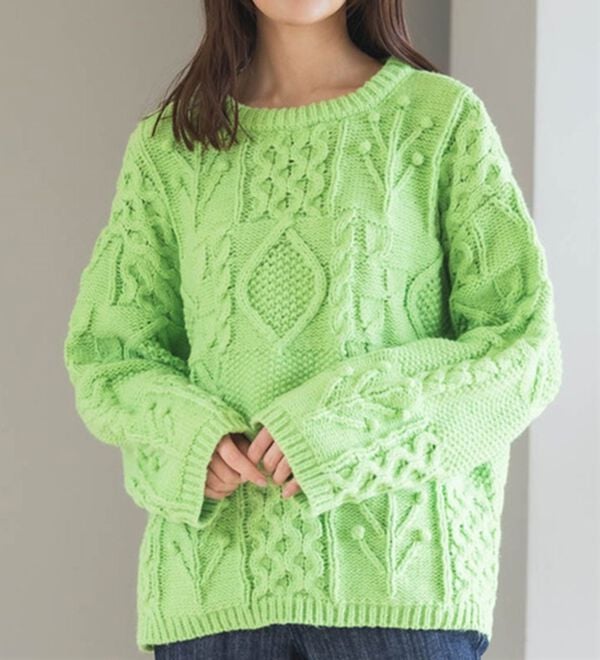 RANAN（ラナン）の「パッチワークケーブル編ニット（ニット・セーター）」｜ライム