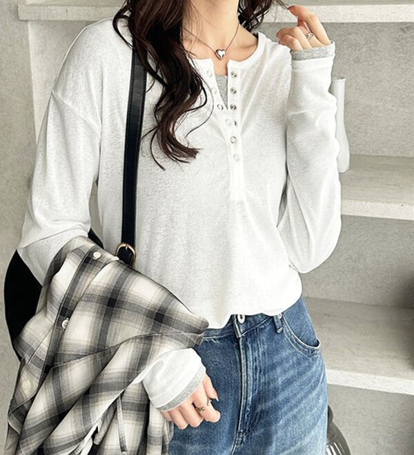 GeeRA（ジーラ）の「前後２ＷＡＹシアースラブヘンリーネックカットソー（カットソー）」｜詳細画像